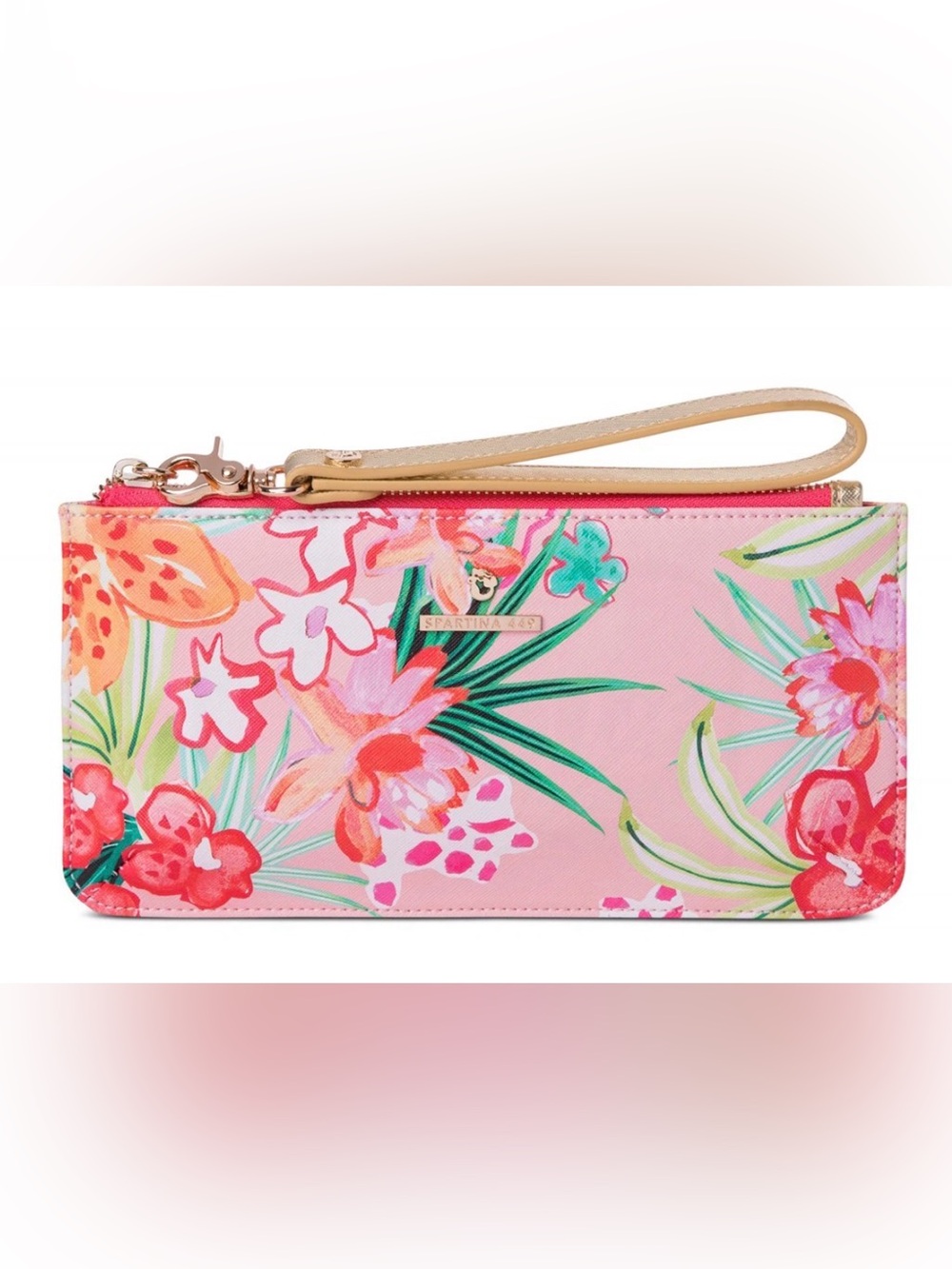 Spartina 449 Pink Floral Wristlet with Gold Strap